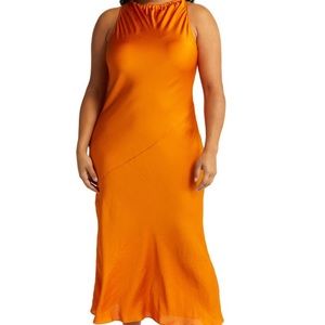 Open Edit Halter Satin Midi Dress